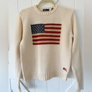 Vintage 90’s Polo Ralph Lauren Cream Crewneck Sweater with Flag